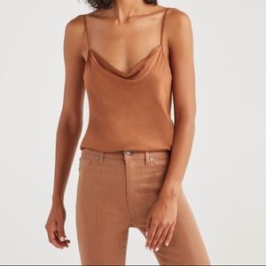 7 For All Mankind Satin Cowl Neck Tank in Penny